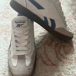 Reebok White and Blue Classic Sneakers with Suede Overlays